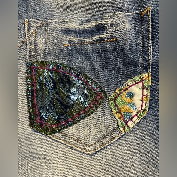 Desigual Blue Embroidered & Patchwork Boho Denim Shorts - Picture 7 of 10